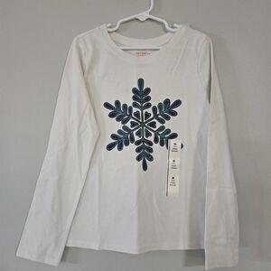 Cat & Jack White Long Sleeve Tee with Blue Snowflake